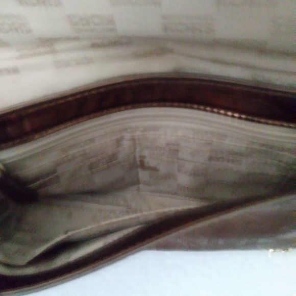 Michael Kors Bronze Shiny Metallic Signature Bag with Gold Chain Strap - Picture 13 of 15